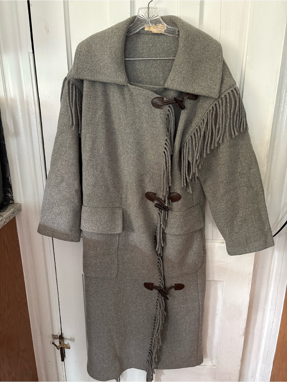 Vintage Michael Kors Gray Fringe Toggle Trench Coat